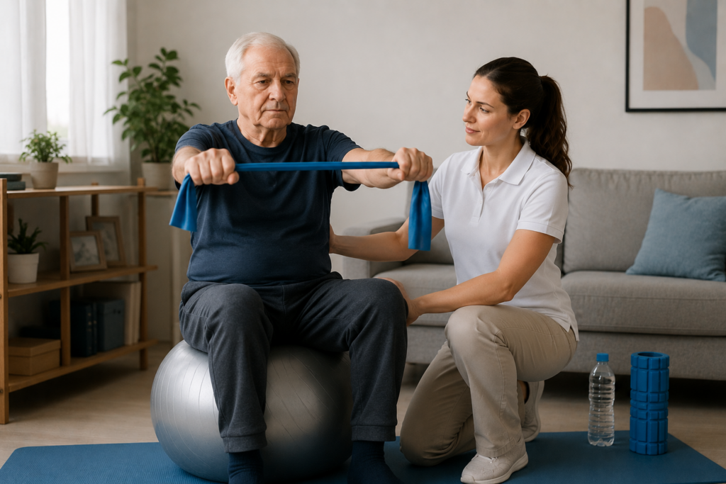 Exercise therapy in a serene living room