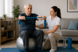 Exercise therapy in a serene living room