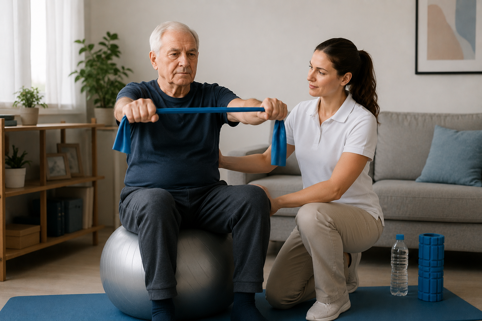 Exercise therapy in a serene living room