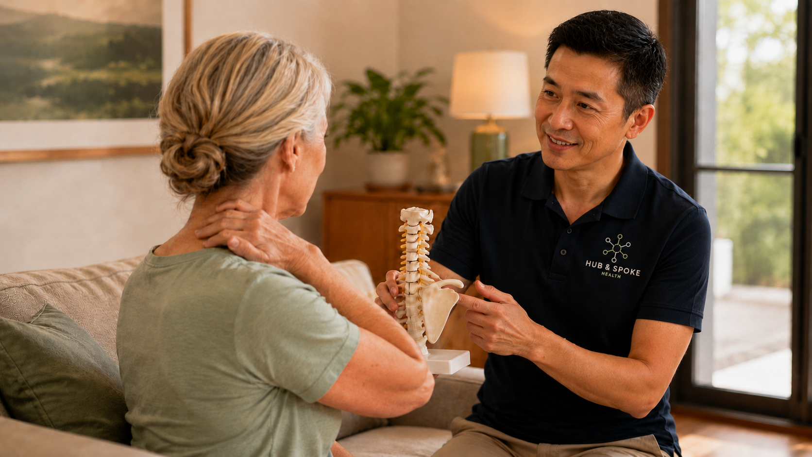 Comfortable acupuncture consultation in a peaceful home setting