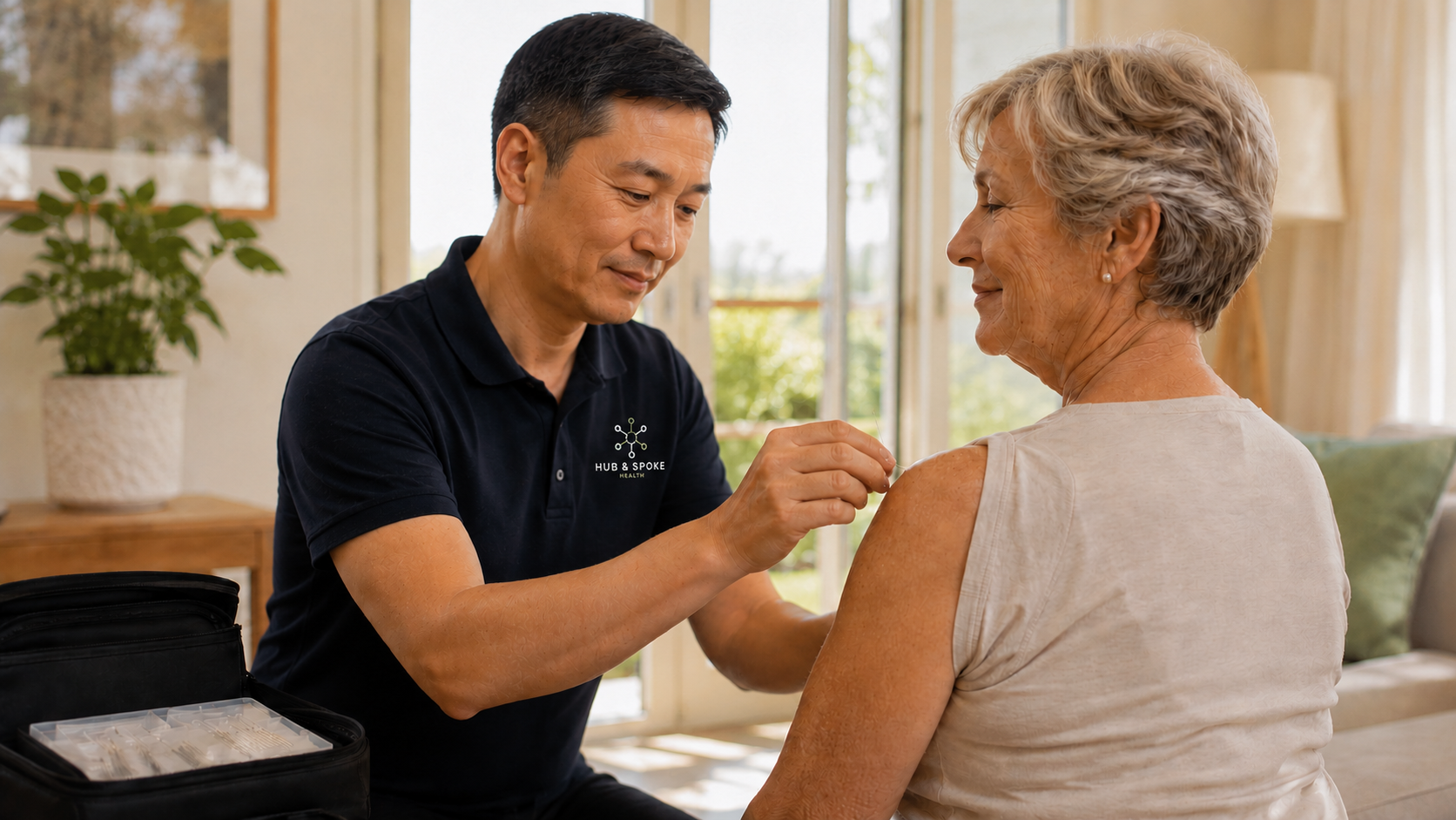 Acupuncture session in a calming therapy room