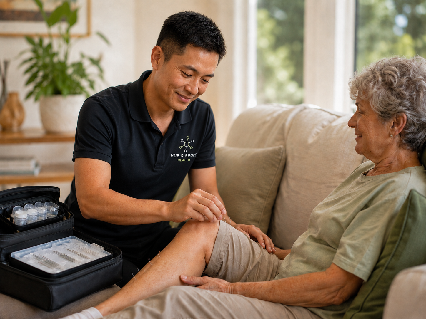 Mobile acupuncture in a cozy living room